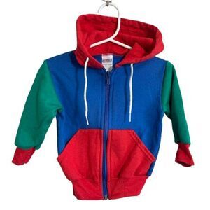 VTG 90s Okie Dokie Baby Kids Colorblock Zip Up Hoodie Sweatshirt 12 Months Zip